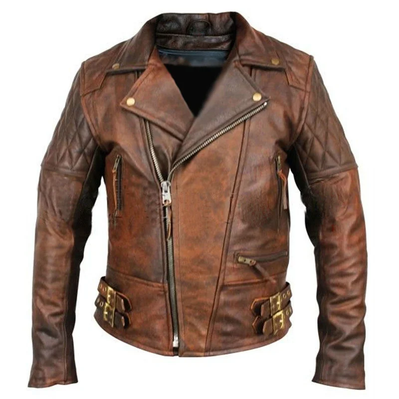 Men's Vintage Biker Motorcycle Brown Leather Jacket