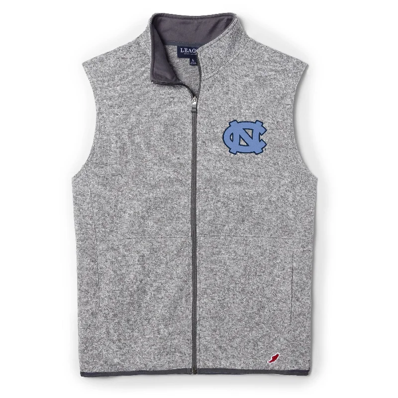 UNC Grey Full Zip Men’s Vest in High End Fleece Saranac by League