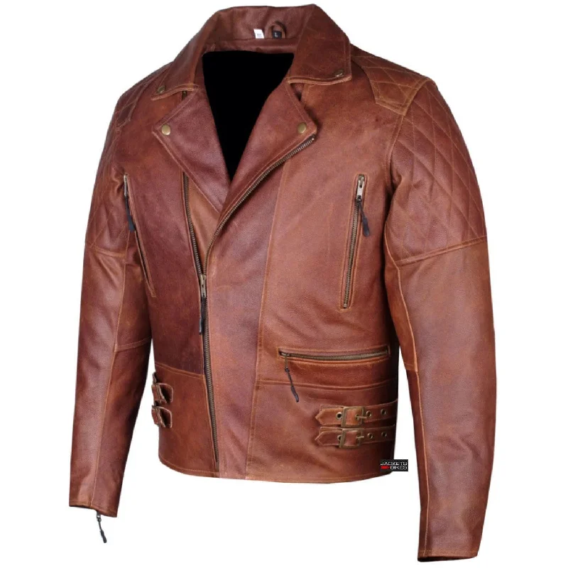 Men's Motorcycle Distressed Brown Heavy-Duty Biker Leather Armor Jacket