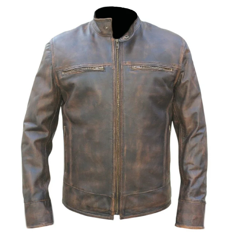 Genuine Leather Distressed Brown Full Collar Jacket