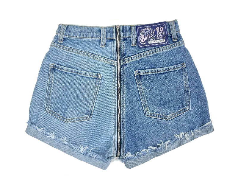 Two Tone High Waisted Denim Shorts - Full Back Zipper - The Vivian