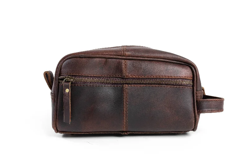 Brown Small Leather Wash Bag