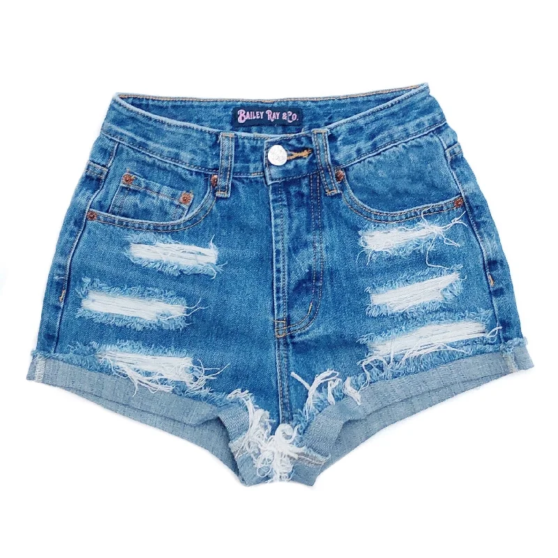 Distressed High Waisted Denim Shorts  - The Mackenzie