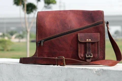 Genuine Brown Leather Messenger Bag