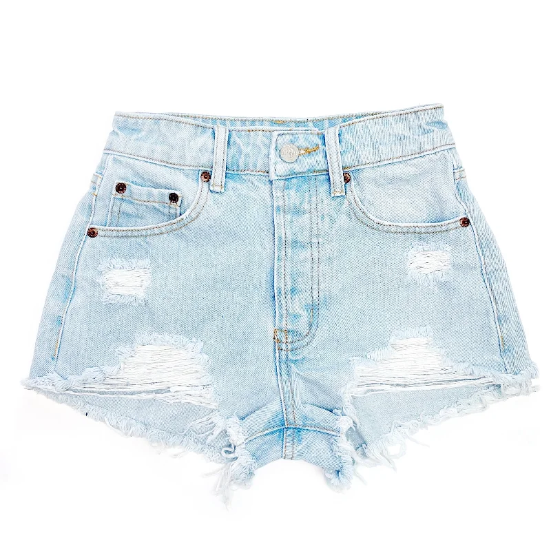 Distressed High Waisted Denim Shorts  - The Clementine