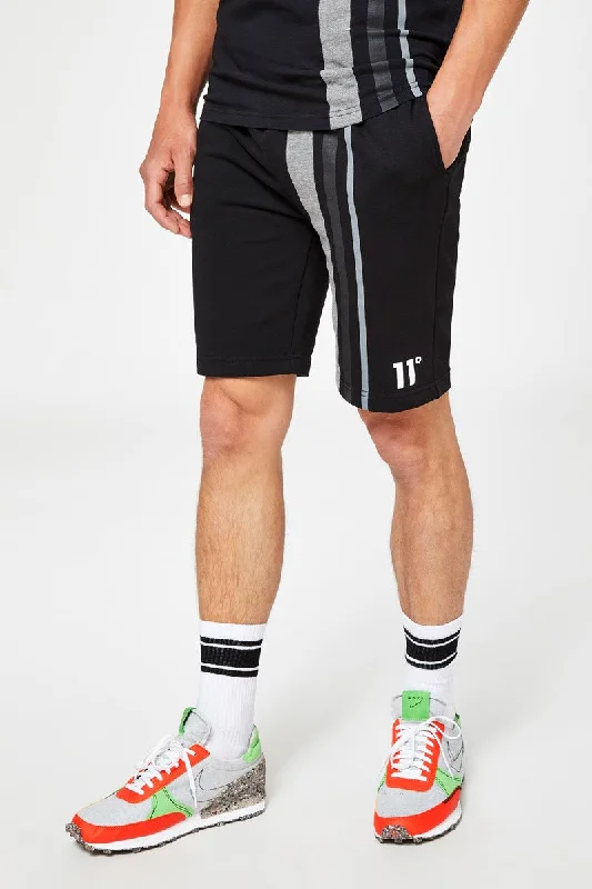 Cut & Sew Contrast Stripe Sweat Shorts - Black / Dark Charcoal Marl / Charcoal