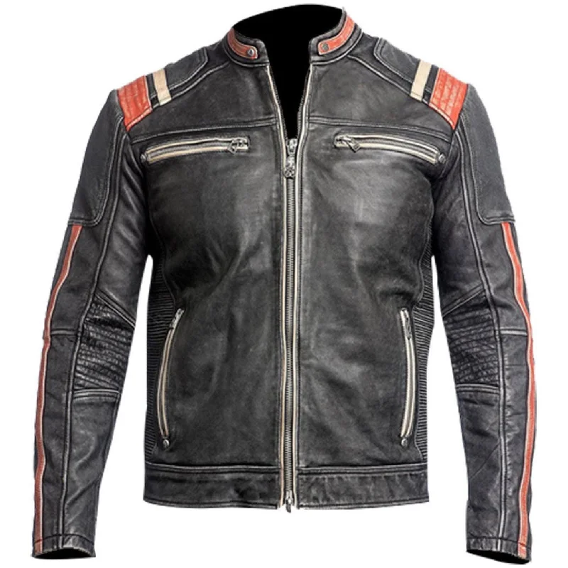 Genuine Leather Distressed Dark Black Handmade Motorcycle Jacket