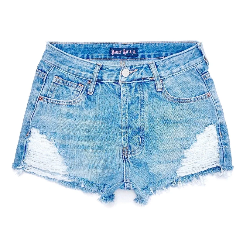 Distressed High Waisted Denim Shorts  - The Annabelle