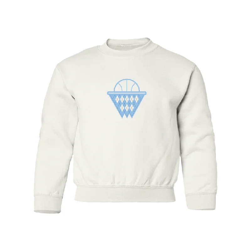 Carolina Blue and White Argyle Basketball Kid's Sweatshirt