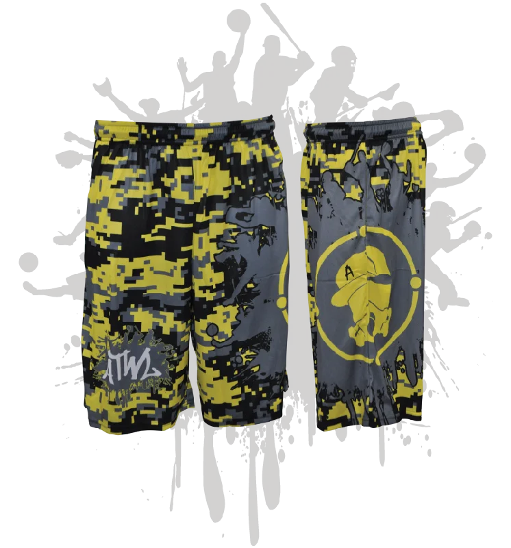 Splatter Splash Digital Camo Mens Full Dye Shorts Yellow/Black/Charcoal