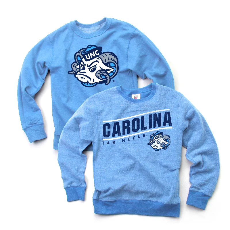 North Carolina Tar Heels Kid's Crewneck Sweatshirt REVERSIBLE in UNC Blue