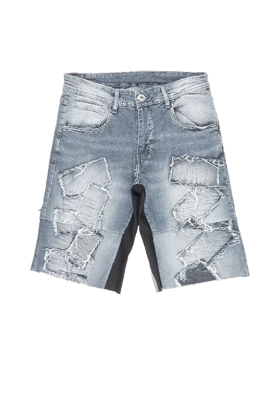 Joss Grey Patchwork Denim Short