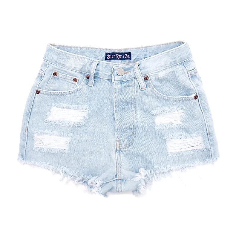 Light Wash, Distressed  High Waisted Denim Shorts  - The Remi