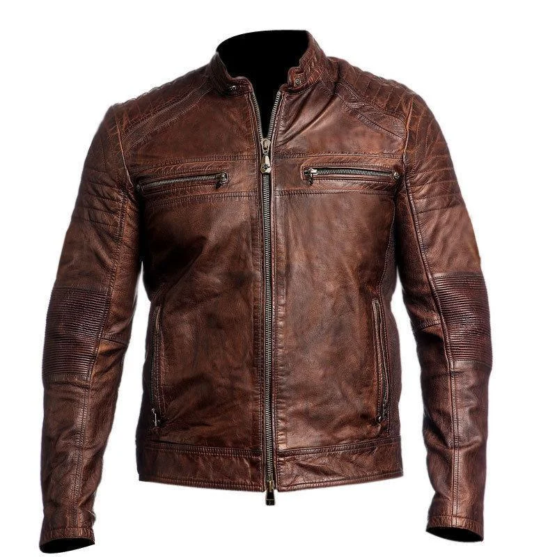 Motorcycle Vintage Biker Genuine Real Leather Jacket