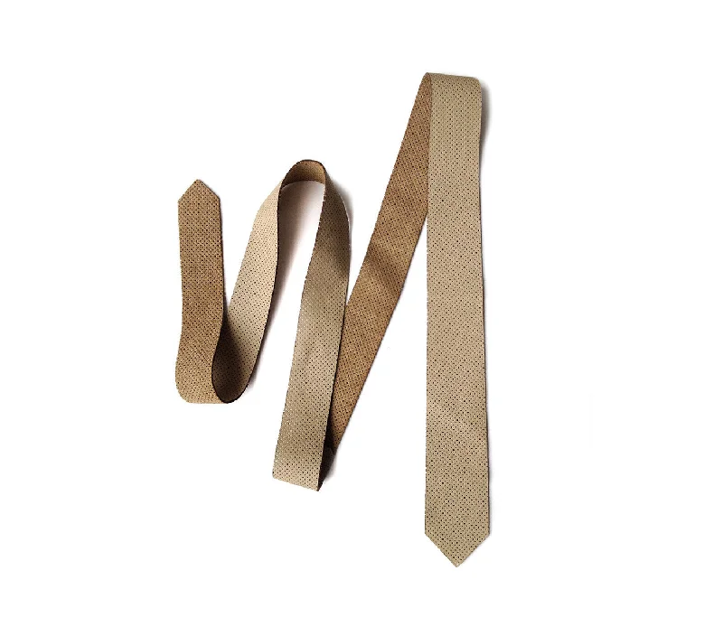 Perforated Tan Leather Necktie, automotive micro perf leather tie