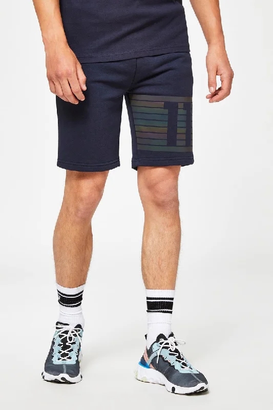 Leg Stripe Sweat Shorts - Navy / Iridescent