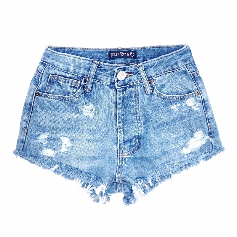 Distressed High Waisted Denim Shorts  - The Bailey