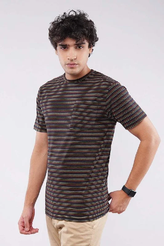 Striped Pocket T-Shirt - Black