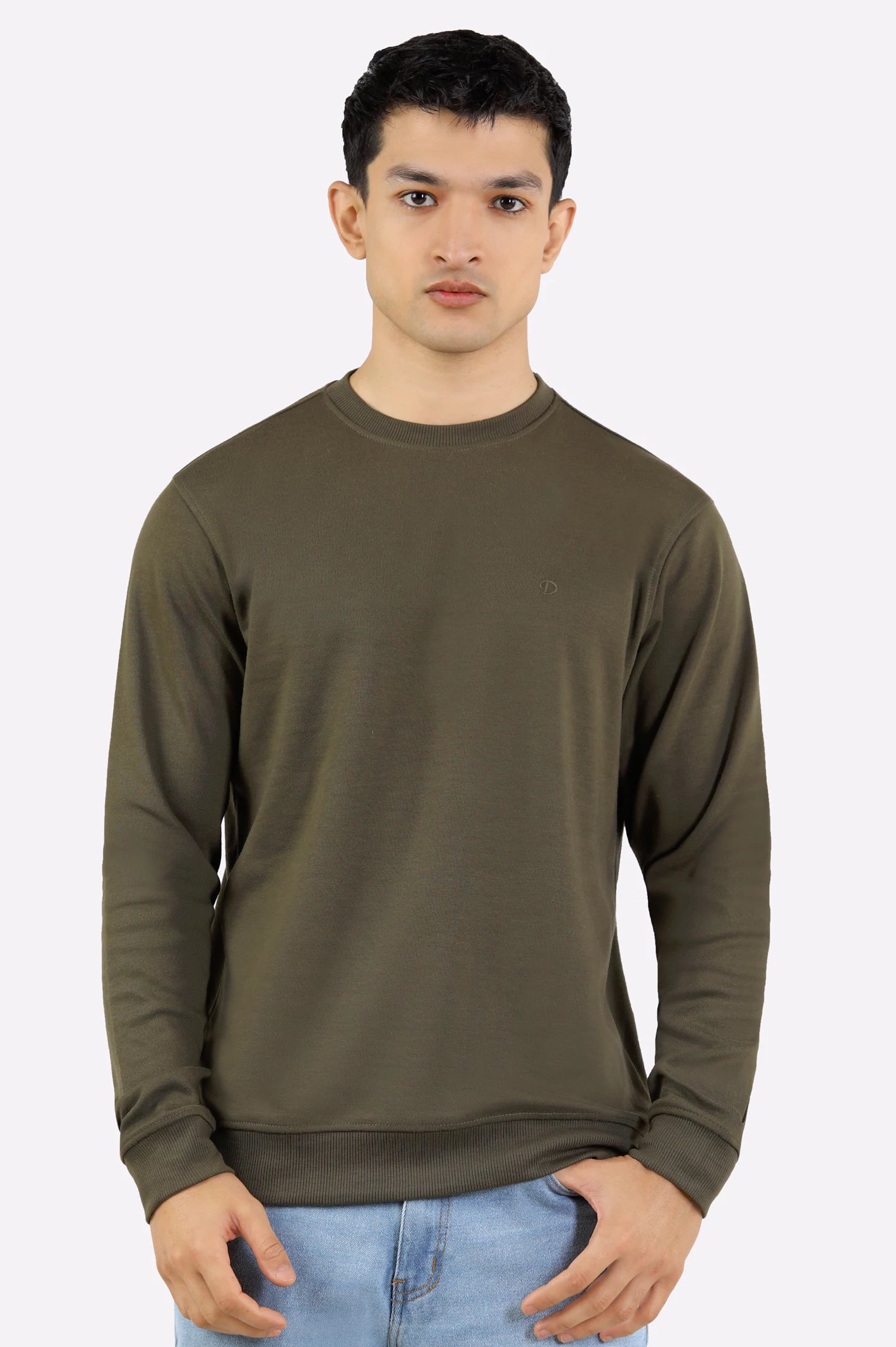 Olive Plain Round Neck Sweatshirt