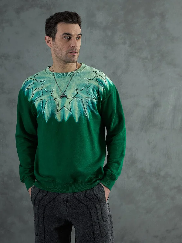 Green Star Embroidery Ombre Sweatshirt