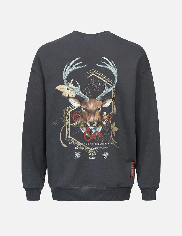 Deer and Cloud-pattern Logo Print Loose Fit Sweatshirt