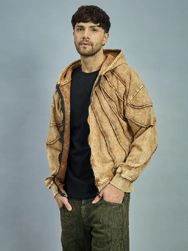 Clay Dyed Pleated Raw Edge Oversized Hoodie