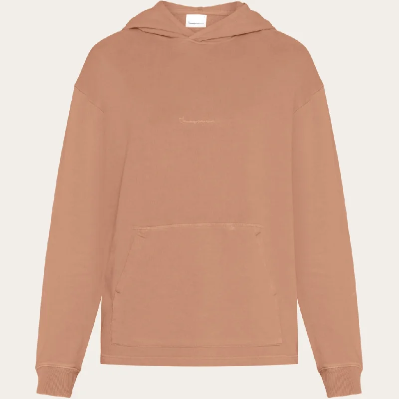 Loose fit hood sweat with logo chest print - GOTS/Vegan - Chocolate Malt