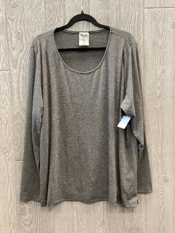 Top Long Sleeve By Vocal In Grey, Size: 3x