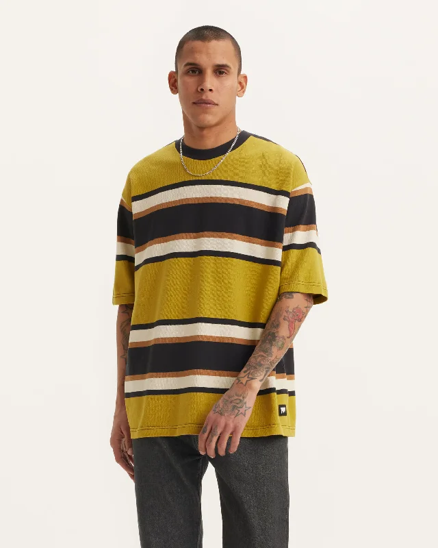 Skate Graphic Boxy T-Shirt in Green Sulphur Stripe & Brown