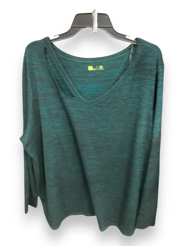 Athletic Top Long Sleeve Crewneck By Xersion In Black & Green, Size: 2x