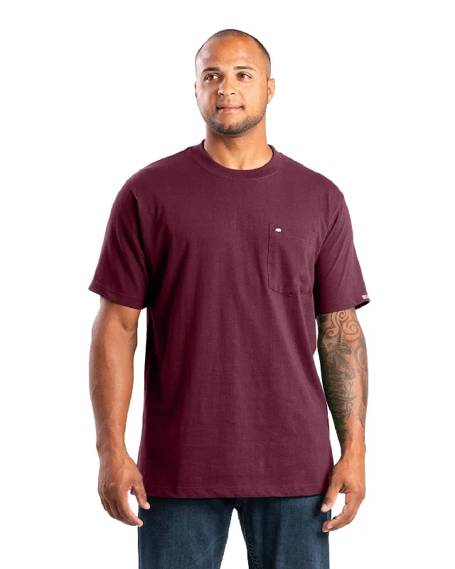 Berne Mens Highland Heavyweight Pocket Burgundy 100% Cotton S/S T-Shirt