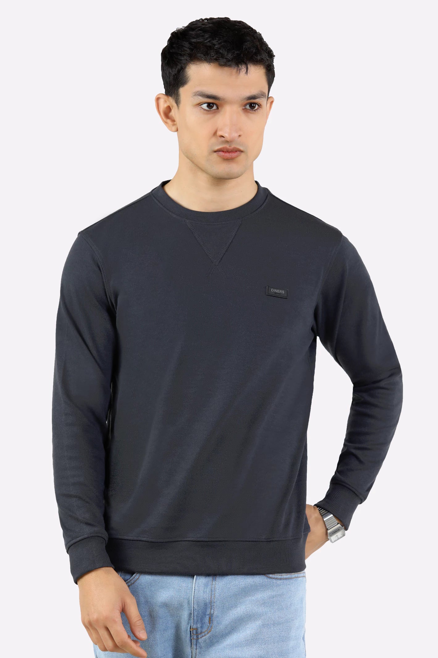 Charcoal Knitted Plain Sweatshirt