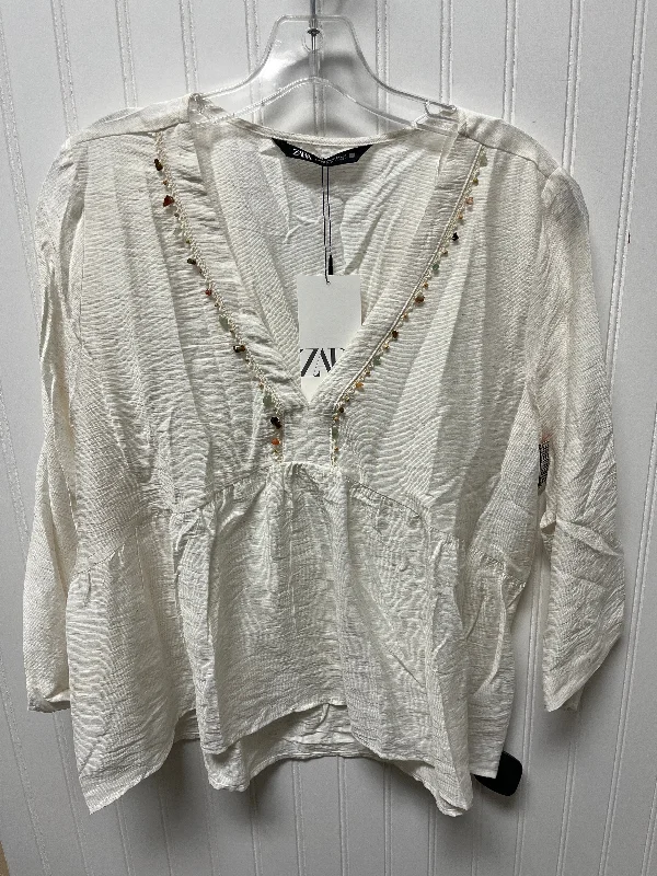 Top 3/4 Sleeve By Zara In White, Size: Xs