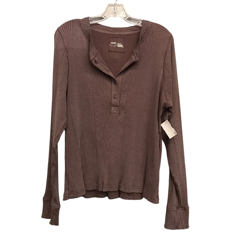 TOP LS by AERIE In BROWN, Size: 1X