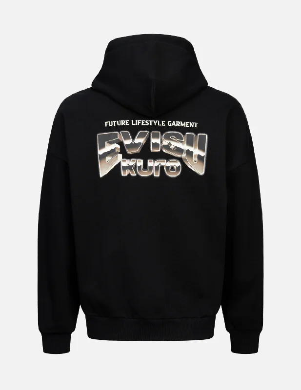 Metallic Effect Logo Print Oversized Hoodie