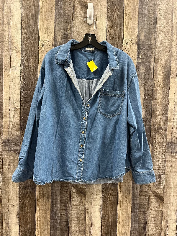 Top Long Sleeve By Maurices In Blue Denim, Size: Xxl