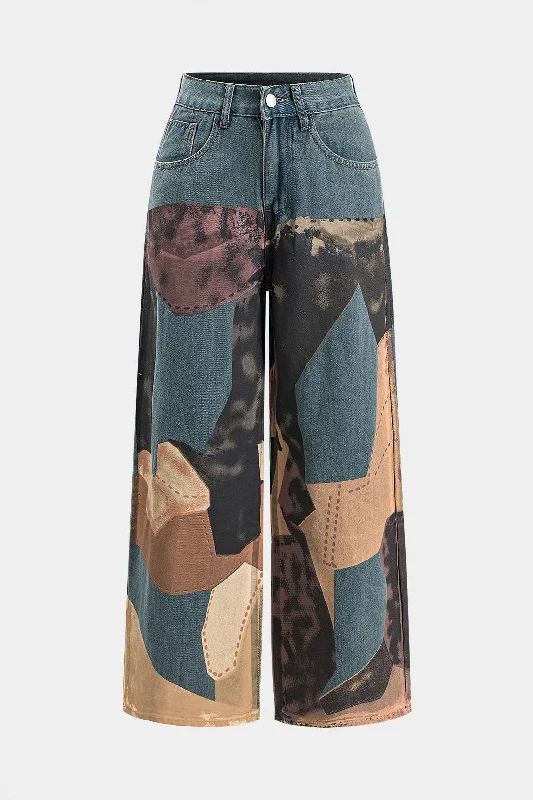 Color Block Wide Leg Jeans