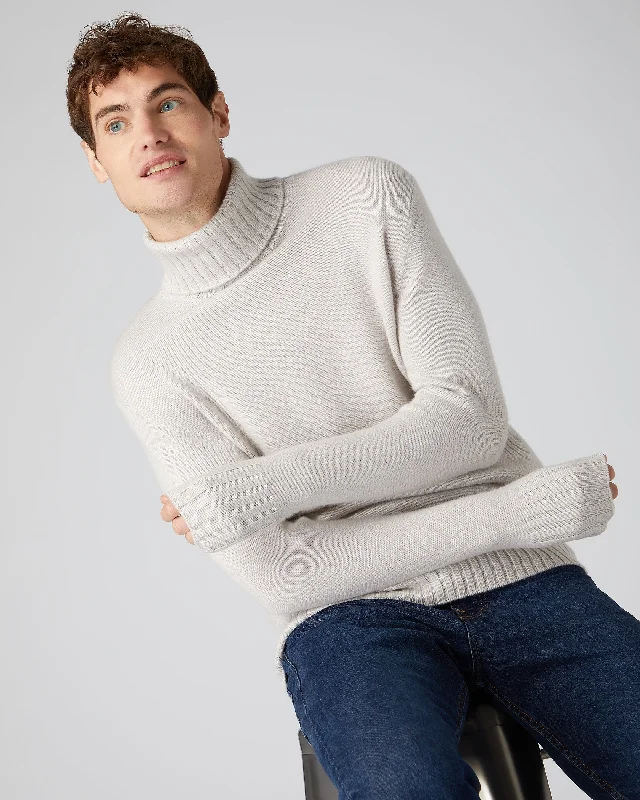 Men's Chunky Turtle Neck Cashmere Sweater Snow Grey