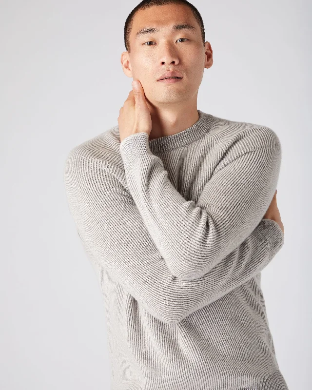 Men's Two Tone Rib Cashmere Sweater Snow Grey