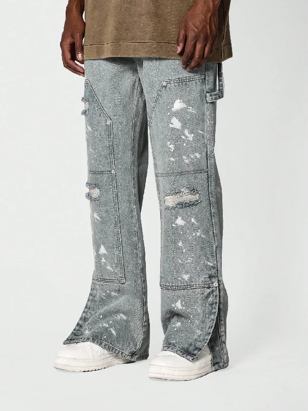 Loose Fit Carpenter Detail Distressed Jean With Paint Print