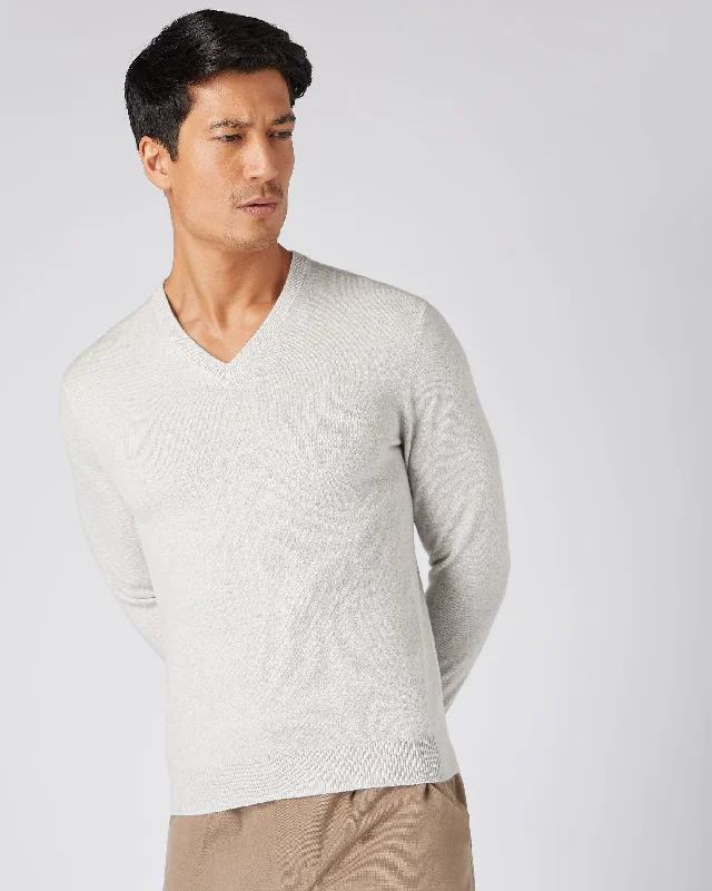 Men's The Burlington V Neck Cashmere Sweater Pebble Grey