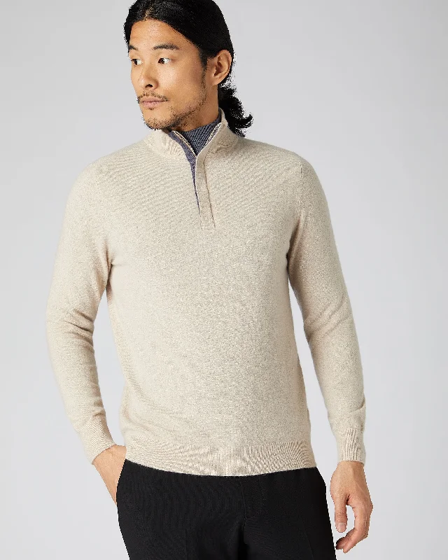 Men's Baby Cashmere Half Zip Sweater Oatmeal Brown