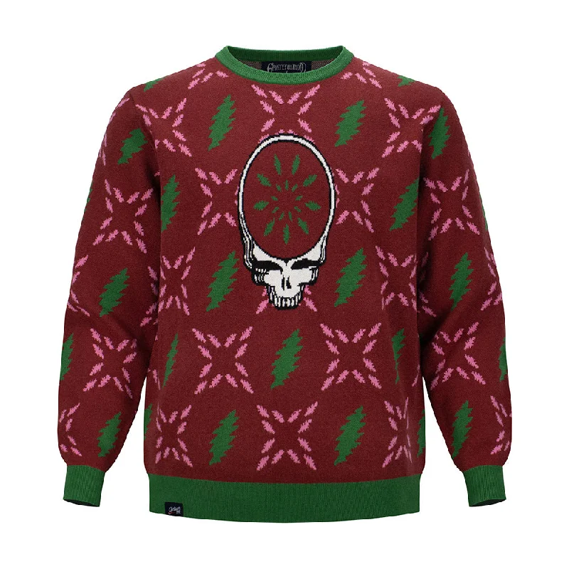 Grateful Dead | Crewneck Holiday Sweater | Stealie Bolt Burgundy and Green