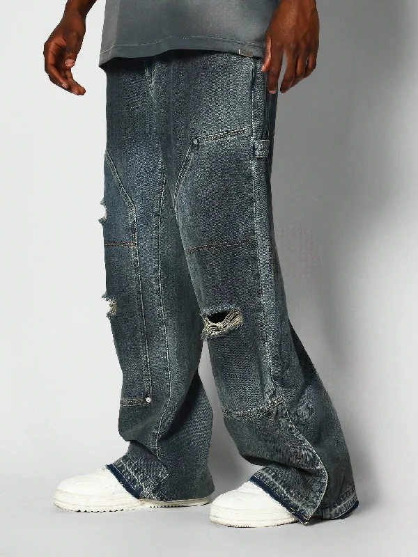 Loose Fit Baggy Washed Distressed Flare Jeans