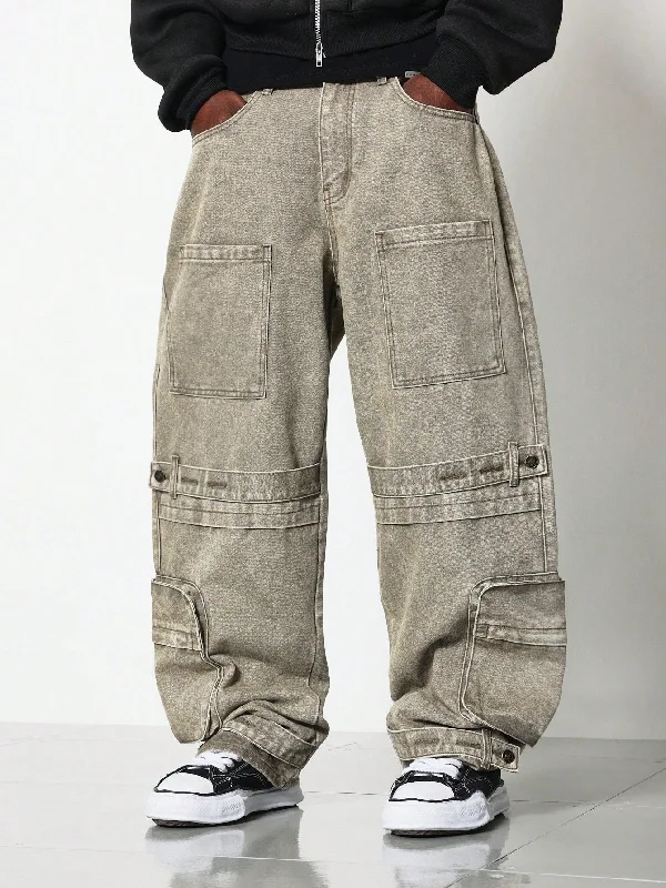 Skater Fit Washed Multi Pocket Cargo Jean