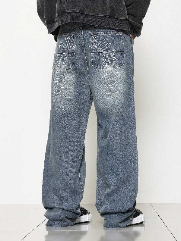 Loose Fit Baggy Jeans With Back Embroidery