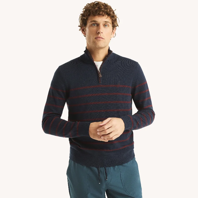 Nautica Mens Navtech Striped Quarter-Zip Sweater