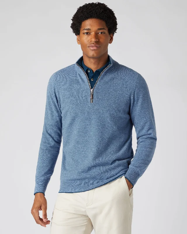 Men's The Carnaby Half Zip Cashmere Sweater Faded Indigo Blue