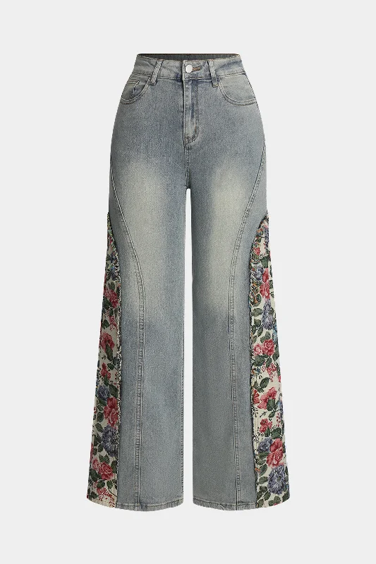 Denim Patchwork Flared Leg Jeans