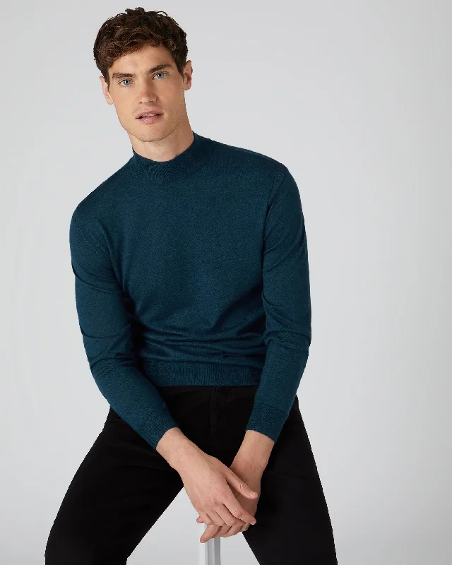 Men's Fine Gauge Cashmere Mock Turtle Neck Sweater Lapis Blue